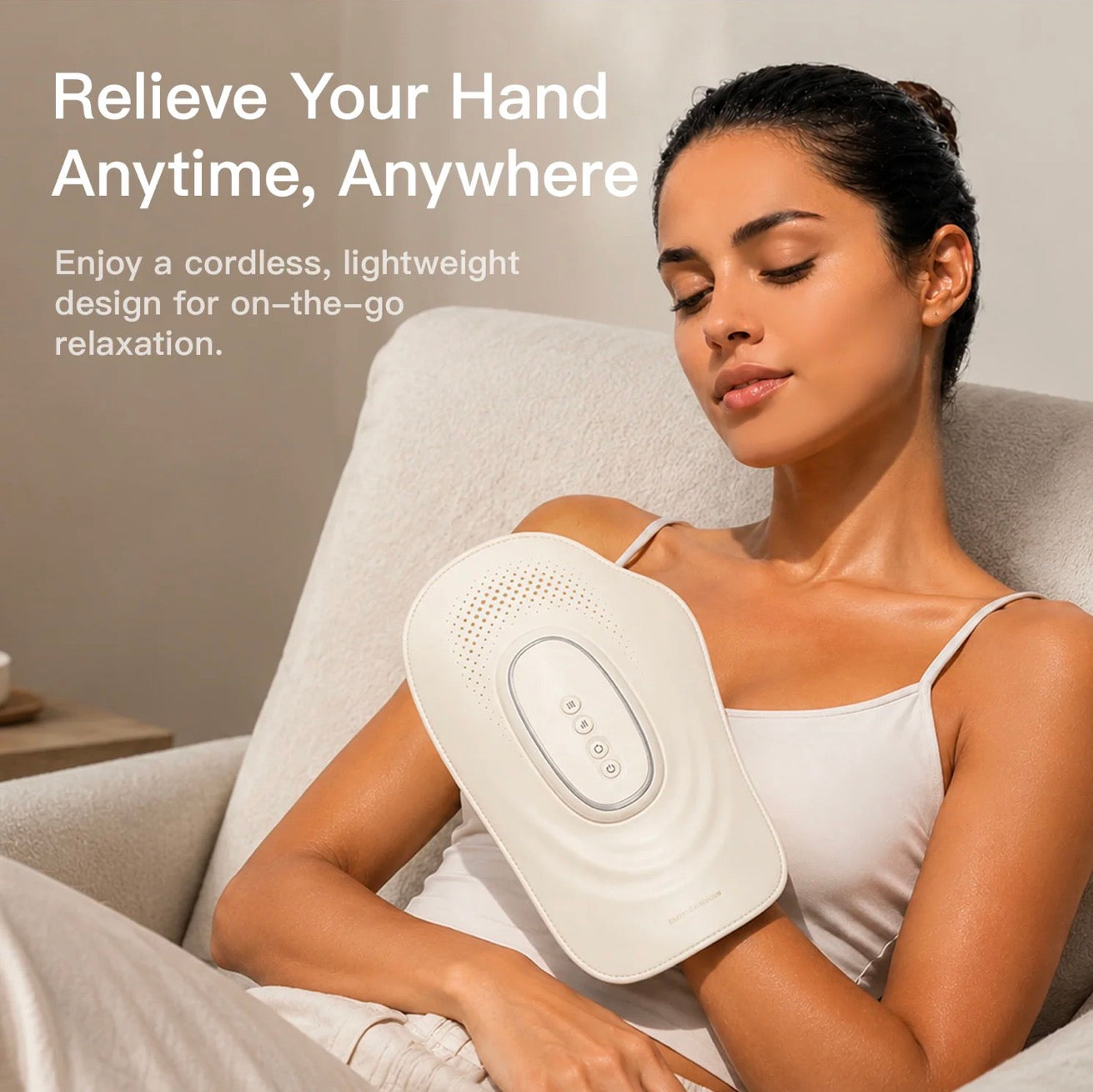 Warmhand hand massager in use for stiff knuckles and joint comfort